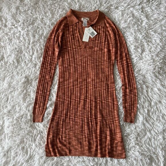 NWT L*SPACE Aria Copper Orange Spacedye Ribbed Knit Long Sleeve Dress Size M - Picture 5 of 7